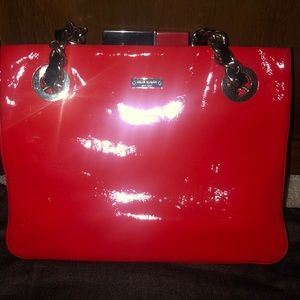 Kate Spade Patent Red Leather Purse w Gold Trim